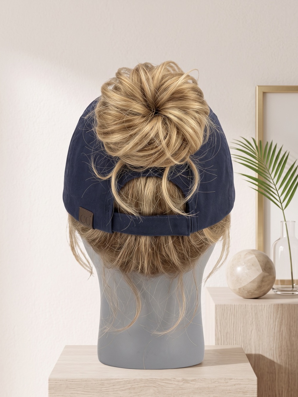 Women's High Ponytail Baseball Cap Navy Blue Messy Bun 100% Cotton,  Adjustable